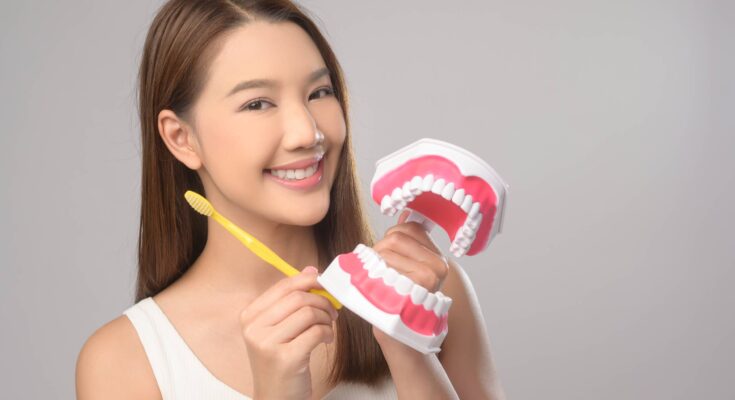 young smiling woman teeth whitening